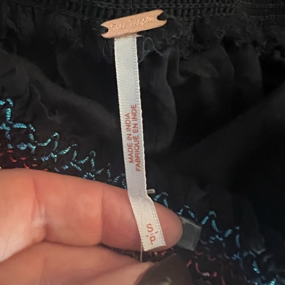 NWT Free People Smocked Dress Black Size Small off the shoulder - Picture 5 of 7